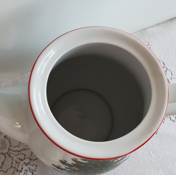 Cuthbertson American Christmas Tree Coffee Tea Pot Red Rim Wl Lid VTG  9" - Picture 3 of 9